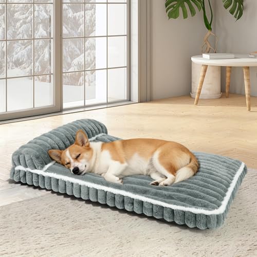 Comfort Dog Beds for Large Dogs,Dog Bed with Removable Washable Cover, Deluxe Plush Dogs Beds for Crate with Pillow, Anti-Slip Pet Mat Mattress for Kennel with Durable Zipper(Grey,L) - color: Grey, size: Large
