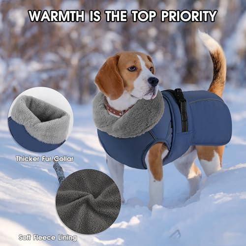 Dog Coat Large, Windproof Dog Jacket with Warm Fleece Lining, Thickened Collar Dogs Winter Coat, Adjustable Reflective Pet Coats for Cold Weather (Navy Blue, XXX-Large) - color: Navy Blue, size: XXX-Large