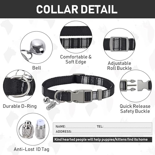 Small Dog Harness Collar and Leash Set, Step in No Chock No Pull Soft Mesh Adjustable Dog Vest Harnesses Plaid Reflective for Dogs Puppy Cats Kitten Rabbit (Black, XXS) - color: Black, size: XXS
