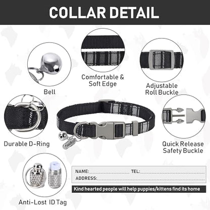Small Dog Harness Collar and Leash Set, Step in No Chock No Pull Soft Mesh Adjustable Dog Vest Harnesses Plaid Reflective for Dogs Puppy Cats Kitten Rabbit (Black, XS) - color: Black, size: XS