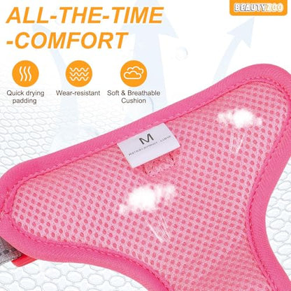 BEAUTYZOO No Pull Dog Harness Large, Adjustable Dog Harness and Leash Set -Easy Wearing with 3 Buckles/Control Handle,No Choke Soft Padded Reflective Pet Vest for Training Walking Hiking,Rose M - color: Solid Rose, size: M: chest 16"-28"