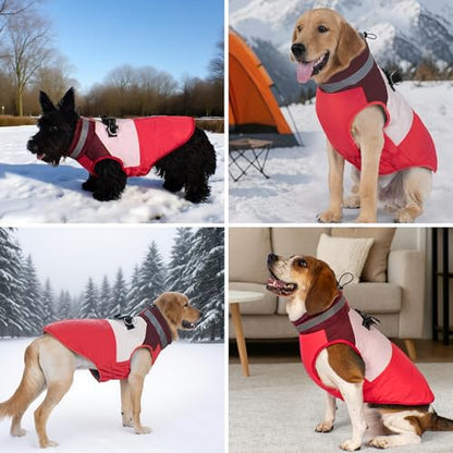 Dog Jacket for Small Dogs Waterproof Dog Coat with Reflective Strips and Harness Built in Warm Fleece Dogs Winter Coat Windproof with Back Zipper, Red L - color: Red, size: Large