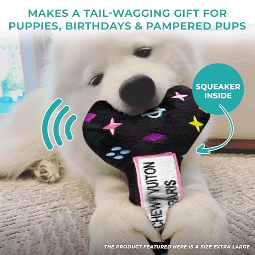 Haute Diggity Dog Chewy Vuiton Bone Plush Squeaky Dog Toy, Soft Durable Designer-Inspired Stuffed Puppy Chew Toys for Small, Medium & Large Dogs, Machine-Washable (Black Monogram) XL - color: Black Bone, size: X-Large