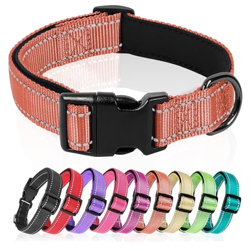 HEELE Dog Collar, Reflective Dog Collar, Soft Neoprene Padded Breathable Nylon Pet Collar Adjustable for Small Dogs, Coral, S(10.23-14.96") - color: Coral, size: Small (10.23-14.96")