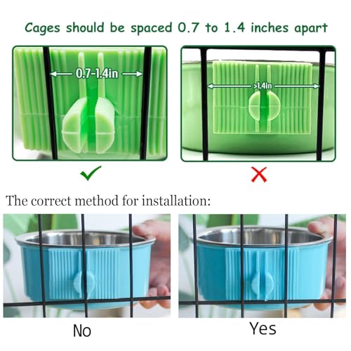 kathson Crate Dog Bowl, Removable Stainless Steel Hanging Pet Kennel Cage Bowl Food & Water Feeder Coop Cup for Puppy, Cat, Rabbit, Guinea Pigs Ferret Bird (2 PCS, Size: M, Blue and Green) - color: Size: M (Blue, Green), size: 2 PCS
