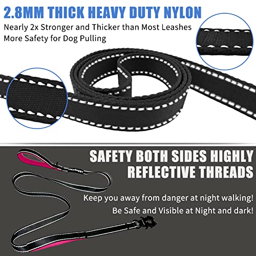 Strong Heavy Duty Dog Leash - 5ft Reflective Nylon Training Leash with Soft Padded Double Handle & Auto Lock Frog Clip - Safety Traffic Control for Large Medium Small Dogs No Pull Walk Black Pink,5ft - color: Black Pink, size: 5FT x 1" x 2.8MM