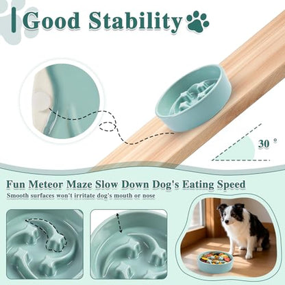 Ceramic Slow Feeder Dog Bowls, 0.6 Cups Dog Food Dish for Small and Medium Breed, Puzzle Dog Food Bowl for Fast Eater, 15OZ, 6.3 inch(Light Green) - color: Light Green-M