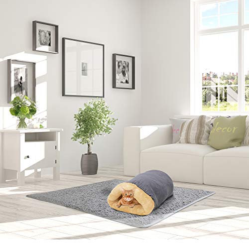 4 in 1 Self Warming Burrow Cat Bed, Pet Hideway Sleeping Cuddle Cave (Gray) - color: Gray
