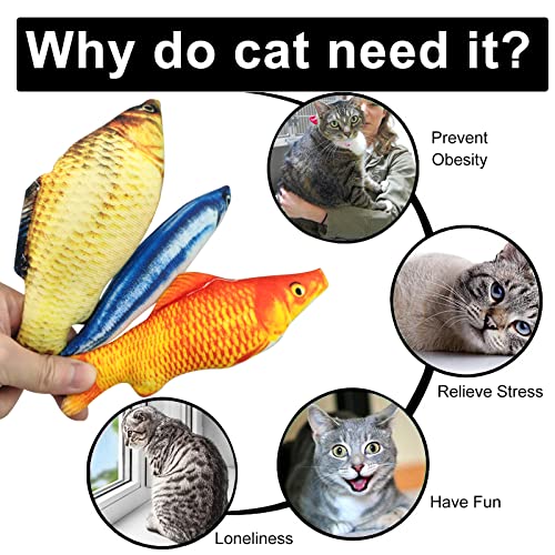 WishLotus Catnip Toys 3 Packs, Cotton Filled Interactive Cat Fish Toys with Catnip, Cat Chew Toys Cute Pillow Cat Entertaining Toys for Cats and Kittens (Fish)