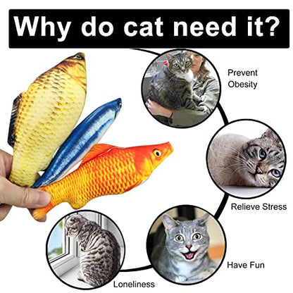 WishLotus Catnip Toys 3 Packs, Cotton Filled Interactive Cat Fish Toys with Catnip, Cat Chew Toys Cute Pillow Cat Entertaining Toys for Cats and Kittens (Fish)
