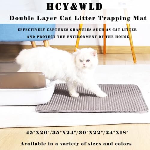 HCY&WLD Cat Litter Mat, Honeycomb Double Layer Cat Litter Trapping Mat, Waterproof Urine Proof Non-Slip, Scatter Control, Less Waste, Easier to Clean (Light Gray, 30" X 22") - color: Light Gray