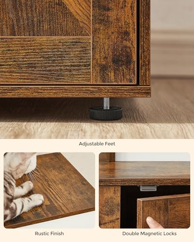 Feandrea Cat Tree with Litter Box Enclosure, 59-Inch Modern Cat Tower, 2-in-1 Condo with Scratching Posts, Washable Removable Cushion, Rustic Brown UPCT113X01 - color: Rustic Brown