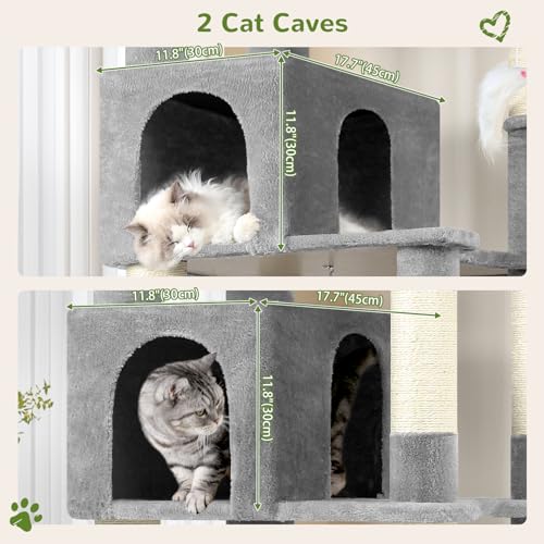 Globlazer Heavy Duty Cat Tree, 81 inch Extra Large Cat Tree for Indoor Cats Large Adult, Sturdy Cat Tower with 8 Scratching Post, 2 Cat Condos, 2 Platform, S81C, Light Grey - color: Light Grey