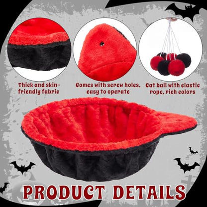 Dansydaisy 3 Pack 14.6" Large Cat Tree Hammock Basket Bed Lounger Tower Replacement Parts with 6 Pcs Hanging Elastic Strings Pom Pom Toys, Cat Tree Accessories Hammock Attachment (Red and Black) - color: Red and Black, size: 14.6"