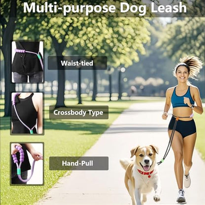 DomKim Heavy Duty Double Hands-Free Dog Rope Lead for Small Medium Large Dogs, Dog Leash 4.6 FT with Comfortable Padded Handle, Long Crossbody Waist Leashes for Puppy (Black) - color: Black