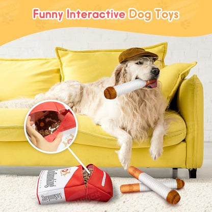 Homrich Cigarette Dog Toy Large, Funny Interactive Plush Dog Cigarette Toys, 3 Packs Giggle Puff Stick Toys with a Box, Pet Squeak Toys for Medium, Small and Large Cool Stuffed for Dogs Birthday - color: Red