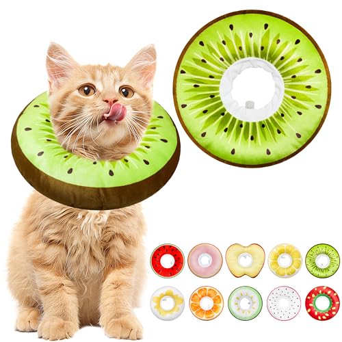 Cat Cone Collar Soft, Adjustable Cat Recovery Cone to Stop Licking, Cute Kitten Donut Collar After Surgery, Elizabethan Collars for Kittens, Lightweight Cats Neck Cones (Kiwifruit, Small) - color: Kiwifruit, size: Small