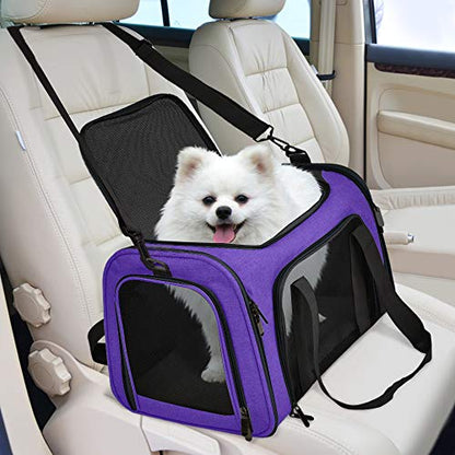 Henkelion Pet Carrier for Small Medium Cats Dogs Puppies up to 15 Lbs, Airline Approved Small Dog Carrier Soft Sided, Collapsible Travel Puppy Carrier - Purple - color: Purple, size: 17.0"L x 11.0"W x 11.0"H