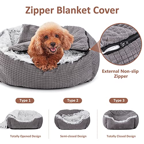 MIXJOY Dog Beds for Medium Large Small Dogs, Rectangle Cave Hooded Blanket Puppy Bed, Luxury Orthopedic Cat Beds for Indoor Cats, Warmth and Machine Washable (25 inches, Grey) - size: 25.0"L x 21.0"W x 8.0"Th