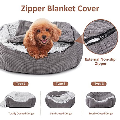 MIXJOY Dog Beds for Large Medium Small Dogs, Rectangle Cave Hooded Blanket Puppy Bed, Luxury Orthopedic Cat Beds for Indoor Cats, Warmth and Machine Washable (30 inches, Grey) - size: 30.0"L x 24.0"W x 9.0"Th