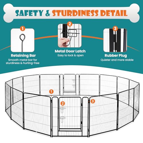 NEWBULIG Dog Playpen Indoors 32 Inch 16 Panels for Small and Medium Dogs Portable and Foldable Pet Fence with Door Heavy Duty Metal Dog Exercise Play Pen for Outdoor Yard