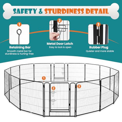 NEWBULIG Dog Playpen Indoors 32 Inch 16 Panels for Small and Medium Dogs Portable and Foldable Pet Fence with Door Heavy Duty Metal Dog Exercise Play Pen for Outdoor Yard