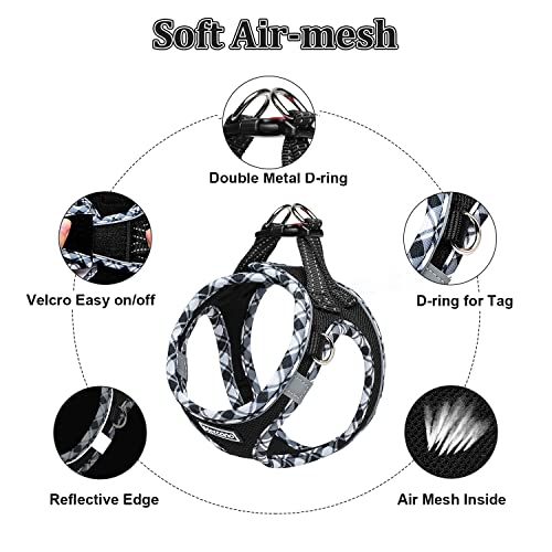 Mercano Soft Mesh Dog Harness and Leash Set, Step-in Reflective Breathable Lightweight Vest Harnesses with Safety Buckle for Small Dogs, Cats (Black White, XS) - color: Black White, size: XS (Chest: 11.2"-13.2")