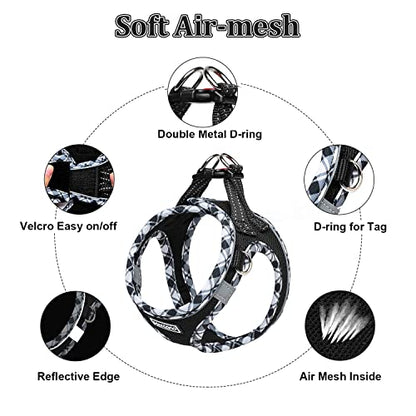 Mercano Soft Mesh Dog Harness and Leash Set, Step-in Reflective Breathable Lightweight Vest Harnesses with Safety Buckle for Small Dogs, Cats (Black White, XS) - color: Black White, size: XS (Chest: 11.2"-13.2")