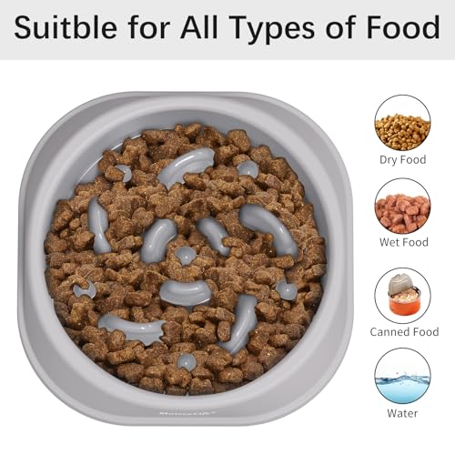 MateeyLife Small Slow Feeder Cat Bowls 2PCS, Anti-Choking Puzzle Cat Food Bowls, Anti-Slip Interactive Dog Feeding Slow Down Eating, Bloat Stop Maze Dishes Dog Feeder for Small Breeds 1 Cup Gray&Black - color: B-Gray&Black, size: Small
