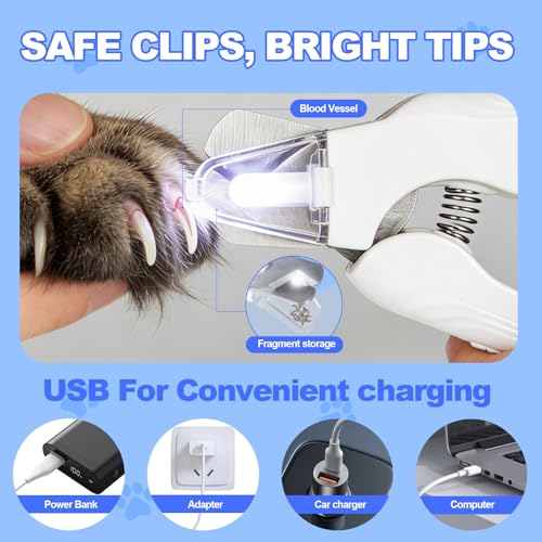 2-in-1 Dog Nail Clippers with Light - Electric Pet Nail Grinder Quiet for Small Large Dogs & Cats, LED Prevent Over Cutting, USB-C Rechargeable Safety Guard Grooming Kit for Black Nails-3VX