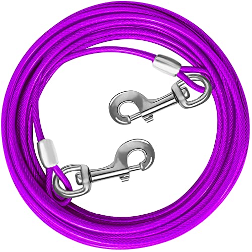 Dog Tie Out Cable - Steel Wire Dog Runner for Yard with Durable Clips - Purple, Up to 30 FT for Large Dogs Up to 165 lbs - color: Purple, size: 10ft