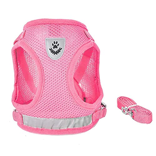 Dog Harness and Leash Set for Walking, Soft Mesh Adjustable Easy Control Lightweight Cat Vest Harnesses with Reflective Strips, Escape Proof Small Dogs Cats Vests (Pink, X-Large) - color: Pink, size: X-Large