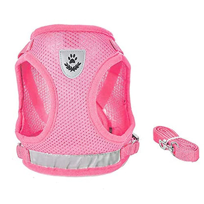 Dog Harness and Leash Set for Walking, Soft Mesh Adjustable Easy Control Lightweight Cat Vest Harnesses with Reflective Strips, Escape Proof Small Dogs Cats Vests (Pink, Medium) - color: Pink, size: Medium