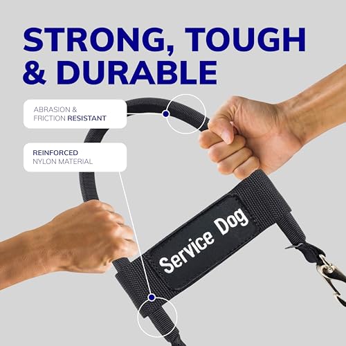 ActiveDogs Bridge Handle for Service Dog Vest & Harnesses - Assistance Dog Handle with Reinforced Nylon, Heavy Duty Metal Clips & Service Dog ID Band - Black 12"