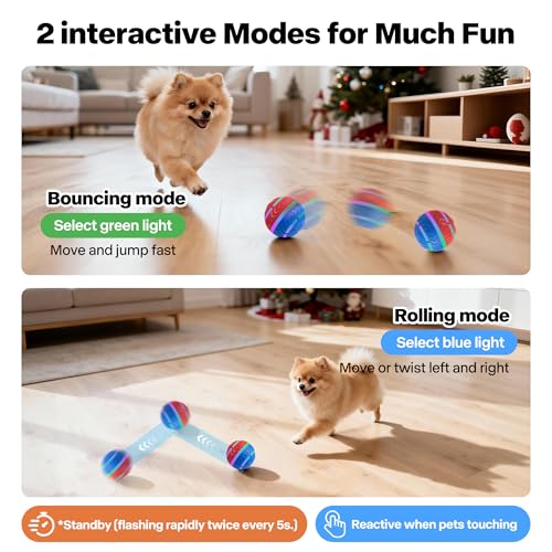 Pet Prime Interactive Dog Ball,Automatic Self Moving Dog Toys to Keep Them Busy,Rechargeable Motion Activated Rolling Ball with Lights for Small Medium and Large Dogs,2 Modes for Fun
