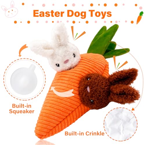 Easter Dog Toys, Carrot Hide and Seek with 2 Squeaky Bunny Small and Plush Dog Puzzle Toys, Easter Squeaky Gifts for Small and Medium Dogs - style: B-Easter Carrot