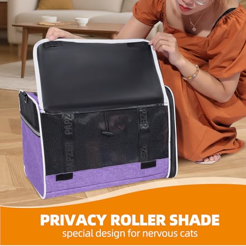 Top Open Medium Pet Carrier Roll Up Flap for Anxious Cat, Soft-Sided Small Pet Travel Crate Vet Friendly, Little Animal Yorkie Kennel Bag Suitcase Luggage Sleeve, 18x11x11 Inch Purple - color: Purple