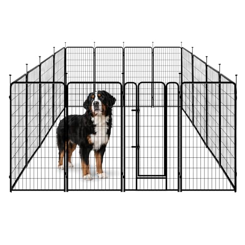 Amazon Basics Dog Playpen, 16 Panels Metal Fence with Door, Foldable for Indoor and Outdoor Use, Suitable for Small to Medium Sized Dogs, 48 Inch Height, Black - style: 16pcs-48"