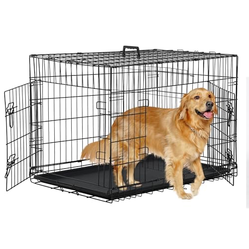 36 Inch Dog Crate,Puppy Crates for Small Dogs Folding Metal Wire Dog Cage for Medium Dogs Dog Crate with Double-Door/Tray/Handle Dog Kennel Outdoor/Indoor Pet Crates for Small Medium Dogs(Black) - color: Black, size: 36.0"L x 22.0"W x 25.0"H