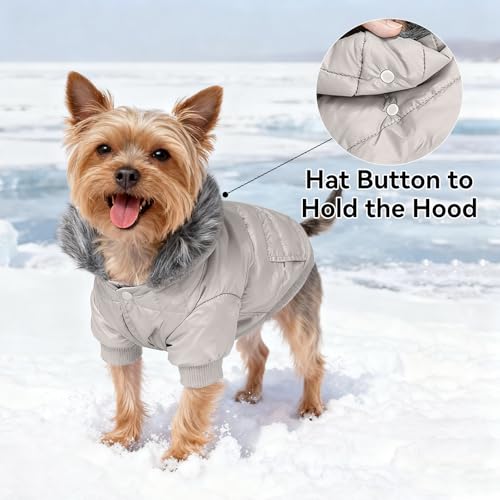 Dog Coat for Small Dogs, Windproof Doggie Puffer Jacket with Leash Hole, Extra Warm Dog Jacket Winter Coat, Grey XXL - color: Grey, size: XX-Large