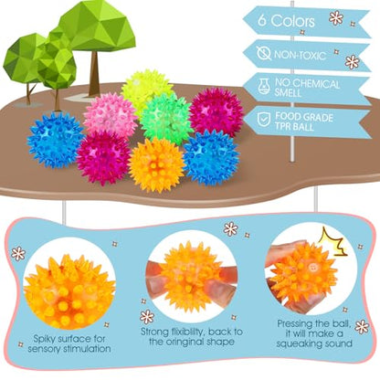 Lenwen 18 Pack Light up Balls LED Bouncy Balls Stress Relief Rubber Ball Flashing Squeaky Rubber Glow in Dark Toy Holiday Classroom Prizes Party Favors for Teens, Adults, Children