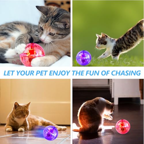 Sratte 2 Pcs Ghost Hunting Cat Ball Activated Cat Toy Motion LED Light Pet Balls Motion Dog Interactive Pet Toys Glowing Mini Running Exercise Supplies for Animals Activity (Pink,Purple) - color: Pink, Purple