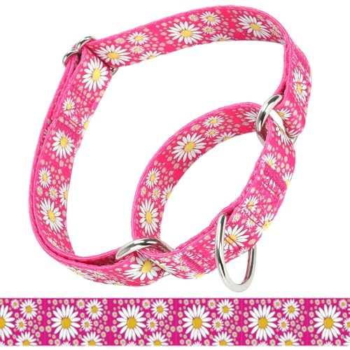 Hot Pink Martingale Collar for Girl Dogs, Soft Nylon Adjustable No Slip No Pull Training Collar, Escape Proof Cinch Collar for Small Medium Large Dogs (Hot Pink, L (Neck 18"-21")) - color: Hot Pink, size: L (Neck 18"-21")