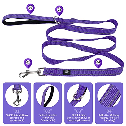Dog Collar and Leash Set,Reflective Dog Collars with Quick Release Buckle,Adjustable Nylon Pet Collar for Small Medium Large Dogs(Medium,Purple) - color: Purple, size: Medium