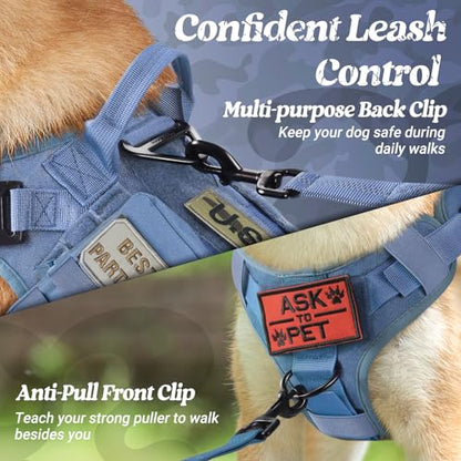 rabbitgoo Tactical Dog Harness Medium Sized, Heavy Duty Pet Harness with Handle, No-Pull Service Vest Medium Breed, Adjustable Military Dog Vest for Training Hunting Walking, Blue, M - color: Blue, size: Medium