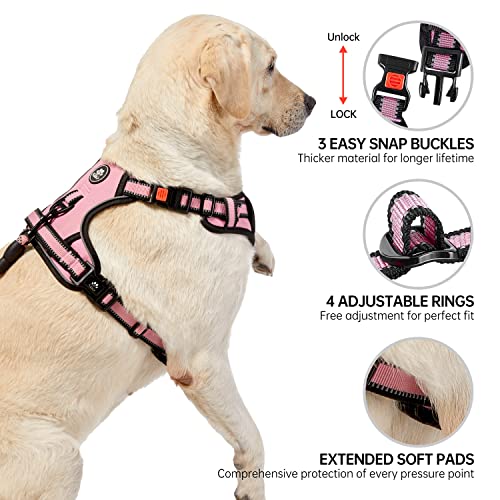 No Pull Dog Harness,Adjustable Oxford Dog Vest Harness with Leash,Reflective No-Choke Pet Harness with Easy Control Soft Handle for Small Dogs(Small,Pink)