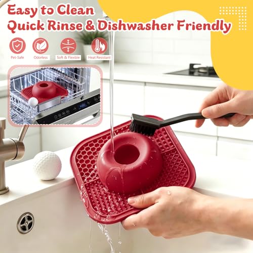 Slow Feeder Dog Bowls & Lick Mat for Liquid and Thick Treat, Anti-Slip Dog Lick Bowl with Interactive Rolling Ball, 5/6 Cup Pup Licking Toy for Large Medium Small Dogs and Cats Red - color: Red