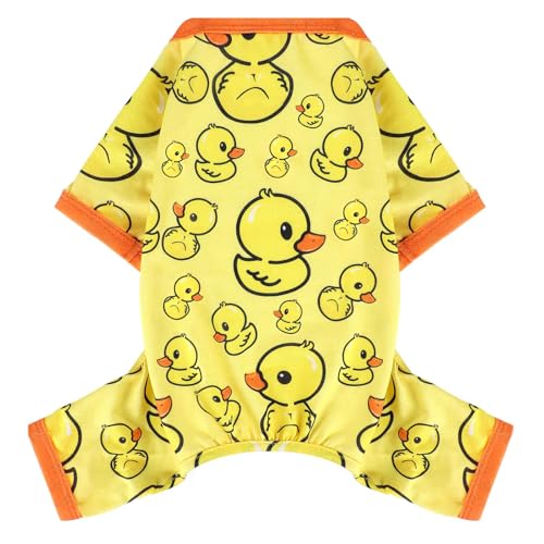 Dog Pajamas Pjs Spring Summer Dog Clothes for Small Dogs Girl Boy, Soft Stretchy Tiny Chihuahua Yorkie Puppy Clothes Doggie Onesies Cat Pet Jammies Outfit, Yellow Duck, M - color: Yellow Duck, size: Medium (Chest 15in )