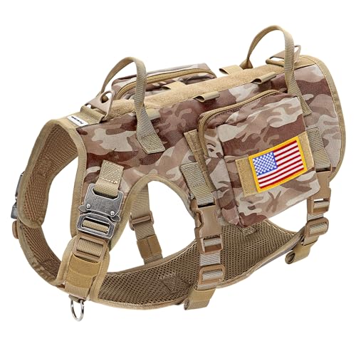 Dog Harness Medium Sized,Tactical Dog Harness with Handle,No Pull Military Style Service Dog Vest with Pockets Adjustable for Medium Dogs,Camo Brown,Chest 17-25" - color: Camouflage Brown, size: S:Chest 17-25",Fit 20-35lbs