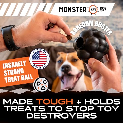Monster K9 Indestructible XL Dog Ball – Lifetime Replacement - Durable Dog Toy for Aggressive Chewers - Safe, Non-Toxic Natural Rubber - Chew, Fetch, Stuff with Treats - USA Made - 4” (Soft Ball Size)